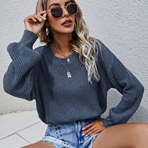 Women's Casual Long Sleeve V Neck Drop Shoulder Solid Sweater Tops